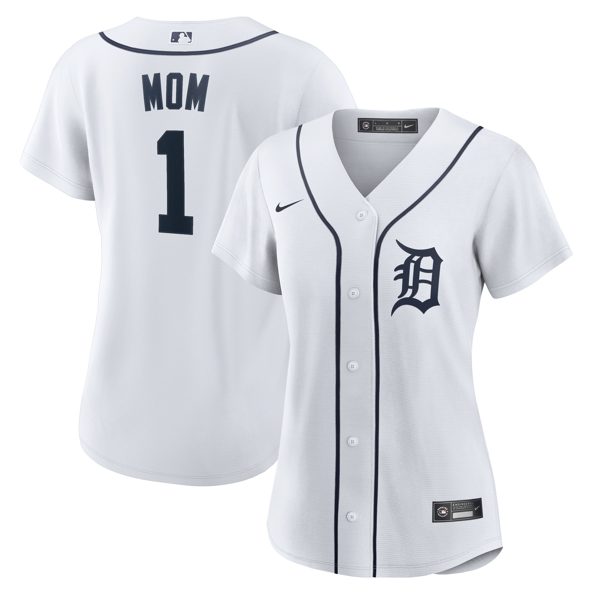 Women's Detroit Tigers White #1 Mom Home Jersey
