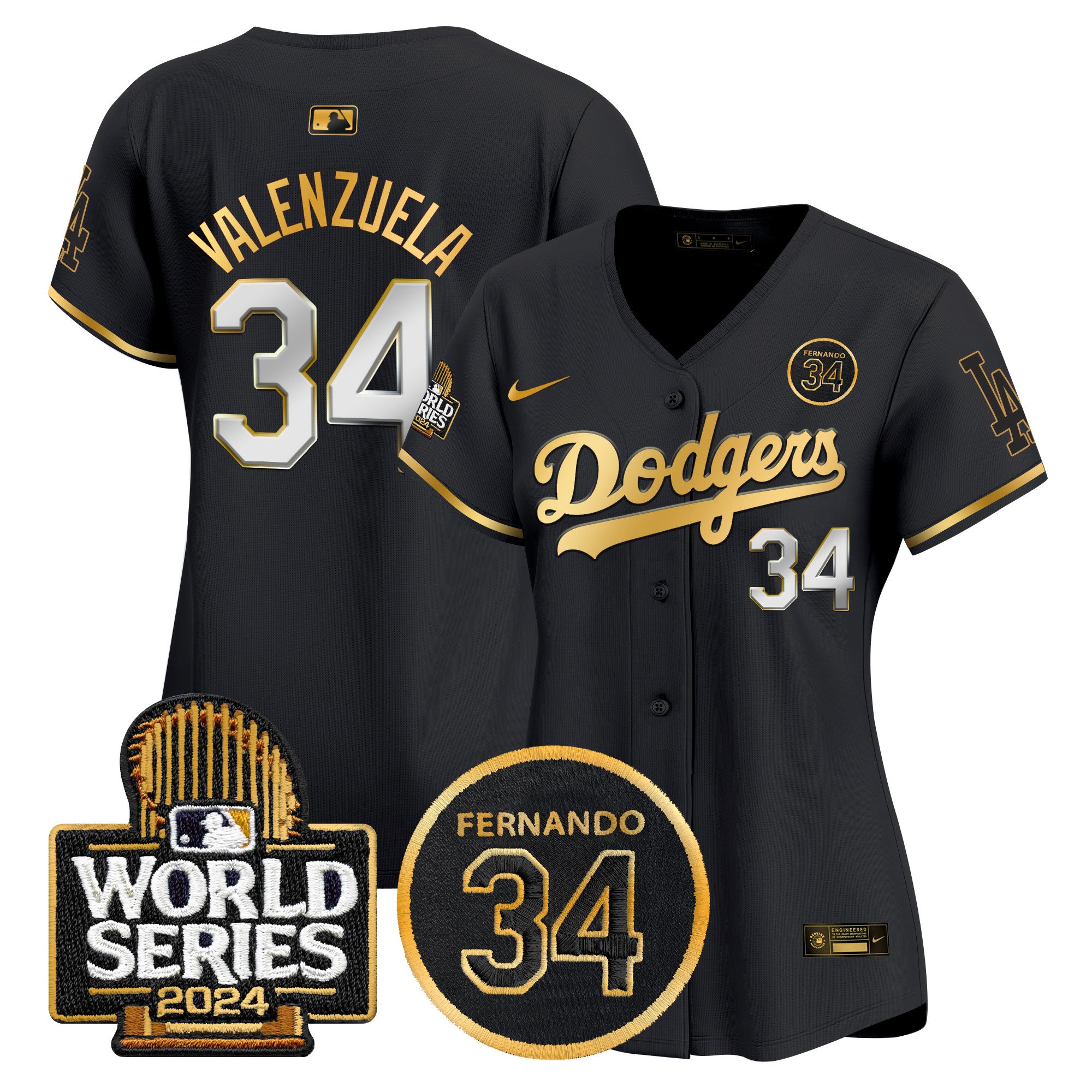 Women's Dodgers Fernando Valenzuela Memorial & 2024 World Series Patch Vapor Premier Limited Jersey