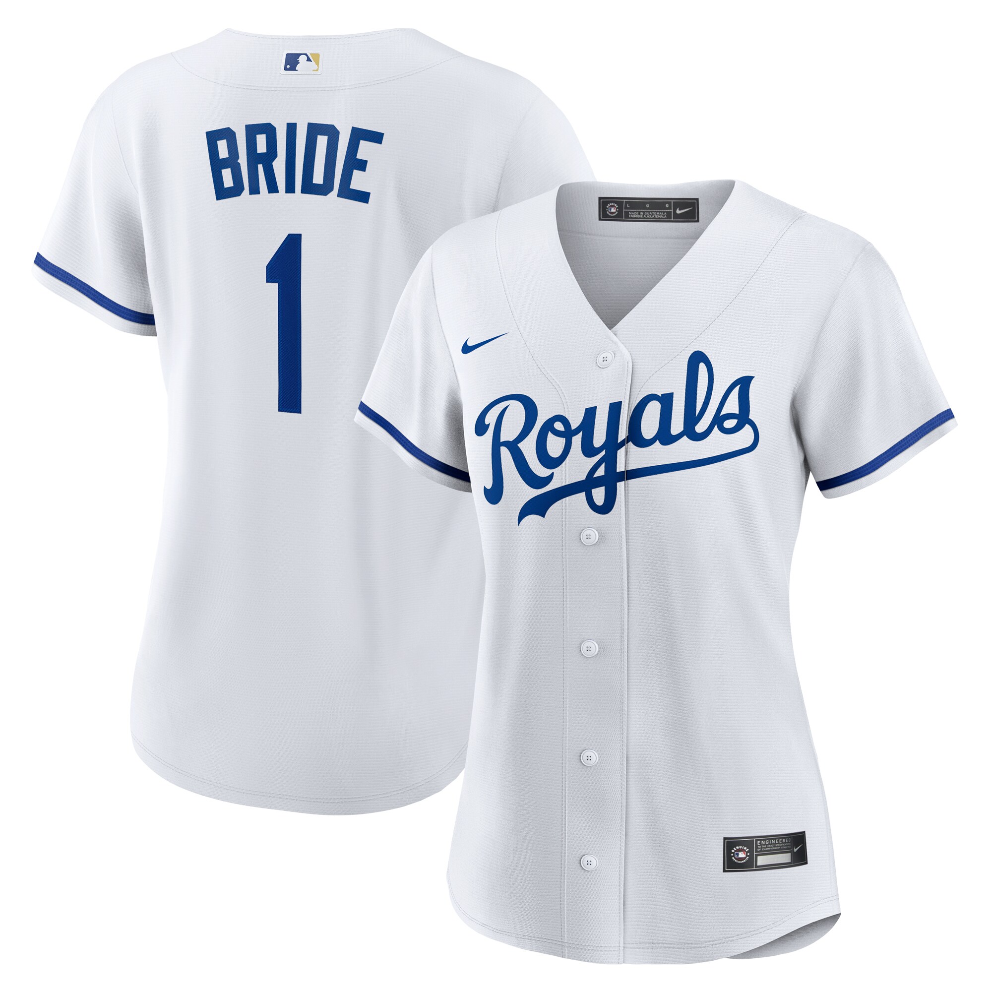 Women's Kansas City Royals White #1 Bride Home Jersey