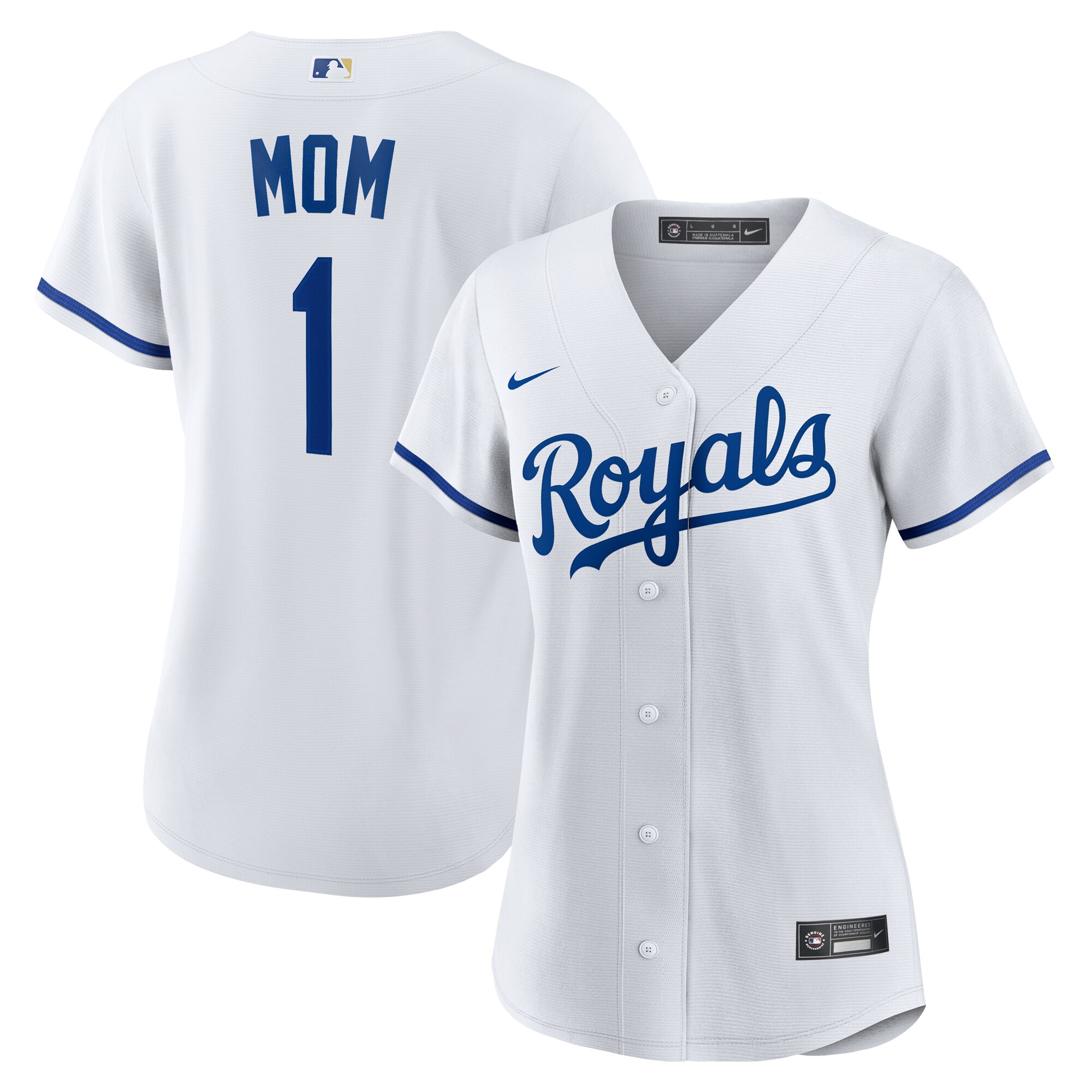 Women's Kansas City Royals White #1 Mom Home Jersey