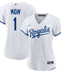 Women's Kansas City Royals White #1 Mom Home Jersey