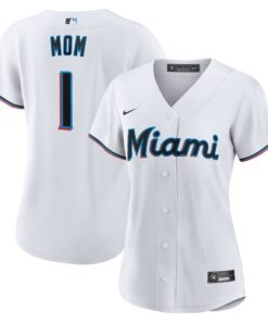 Women's Miami Marlins White #1 Mom Home Jersey