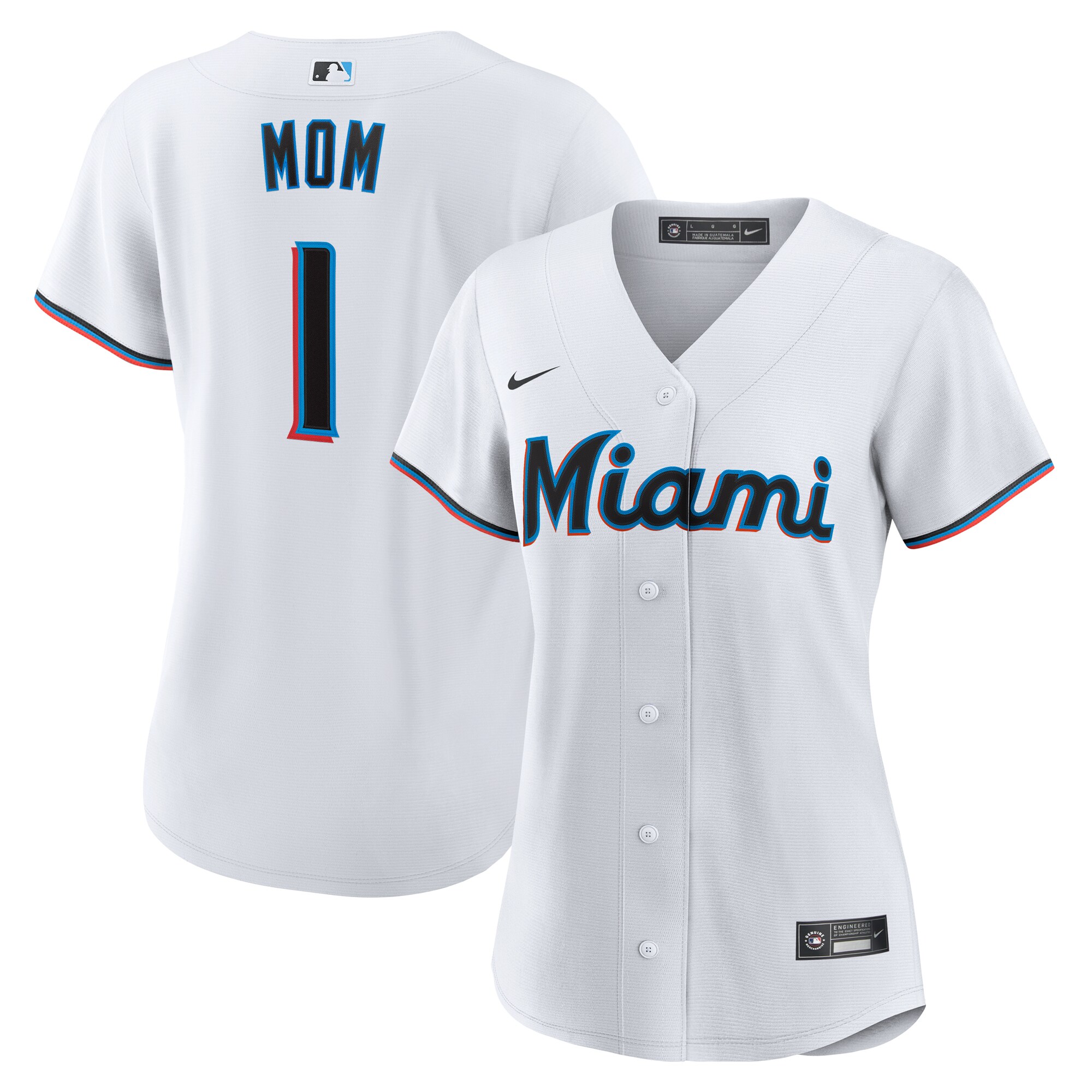 Women's Miami Marlins White #1 Mom Home Jersey