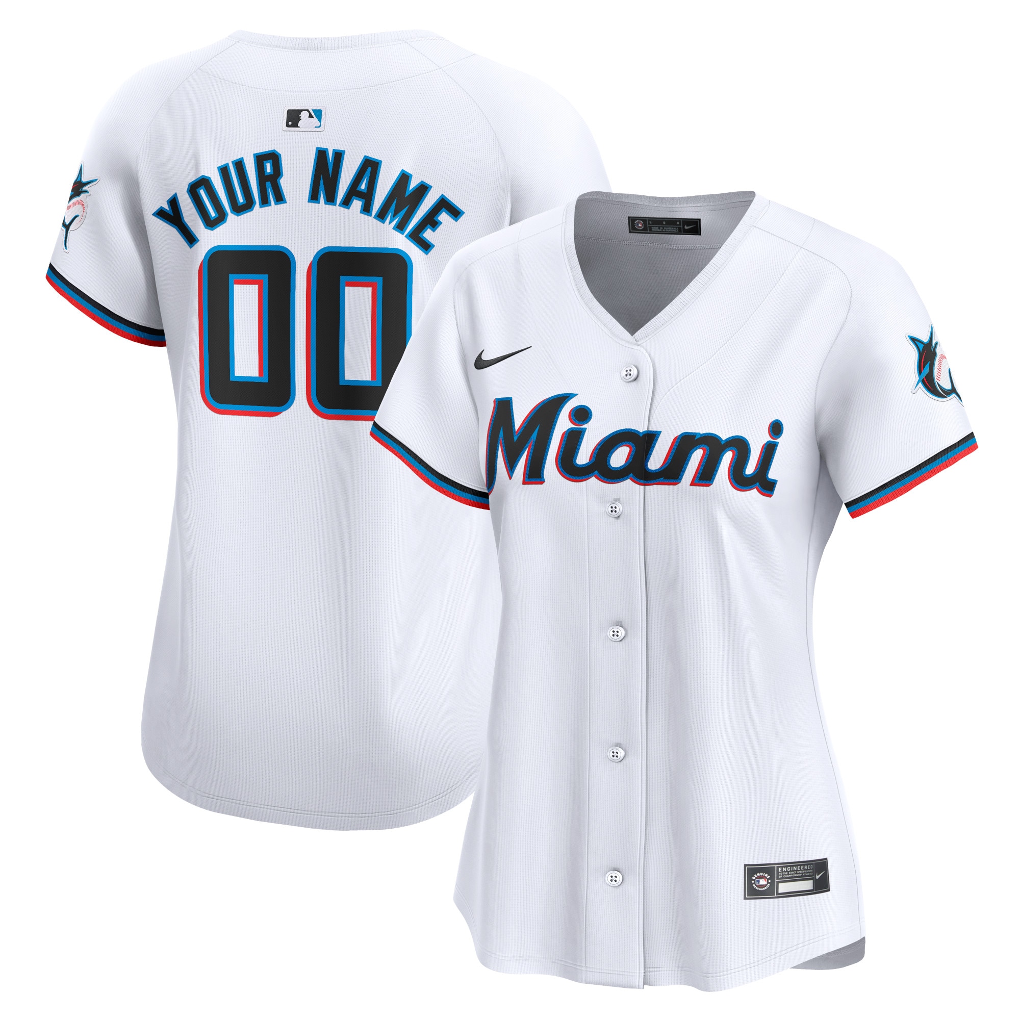 Women's Miami Marlins White Home Limited Custom Jersey