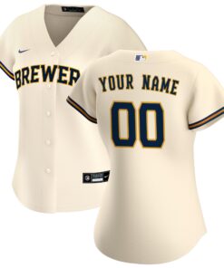 Women's Milwaukee Brewers Cream Home Custom Jersey