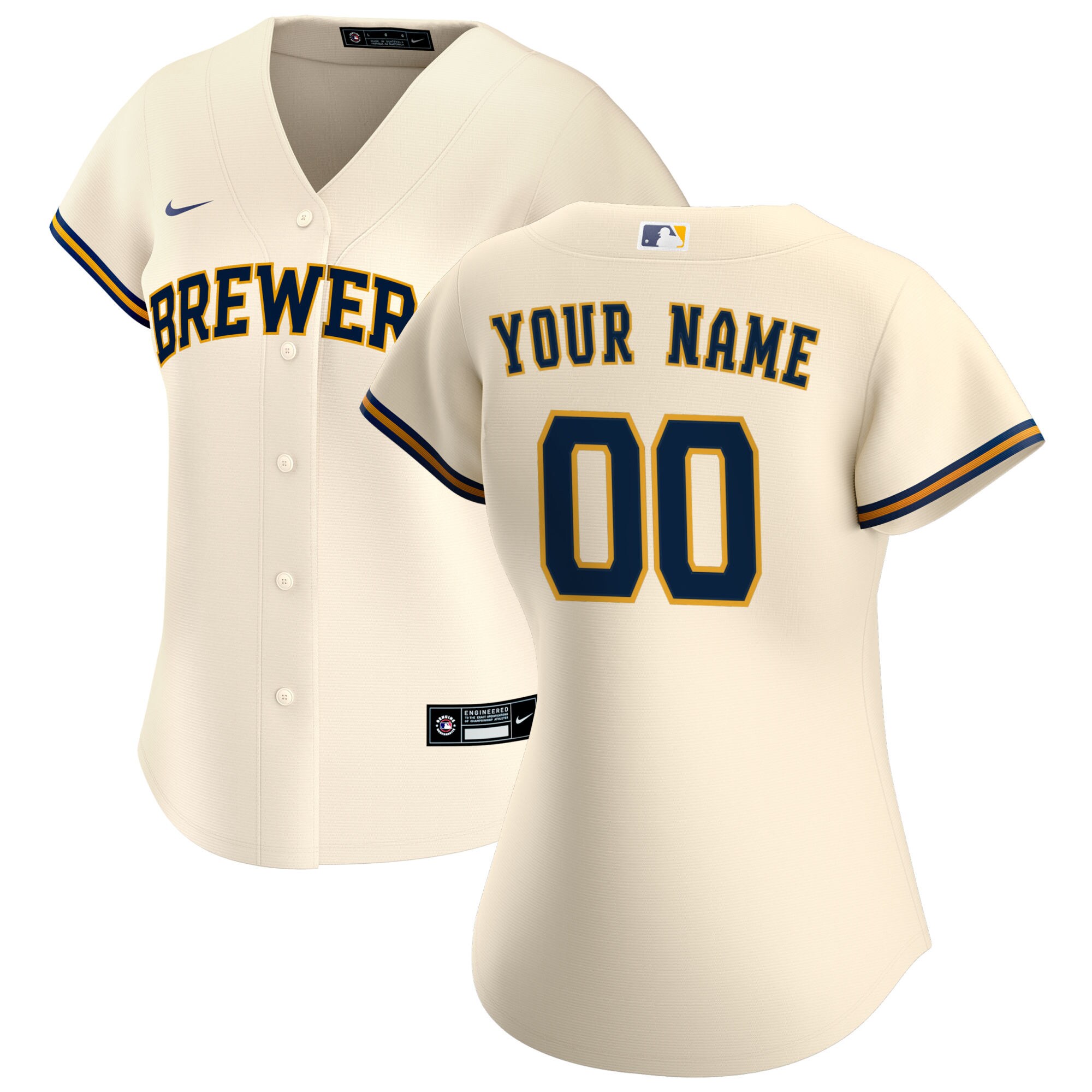 Women's Milwaukee Brewers Cream Home Custom Jersey