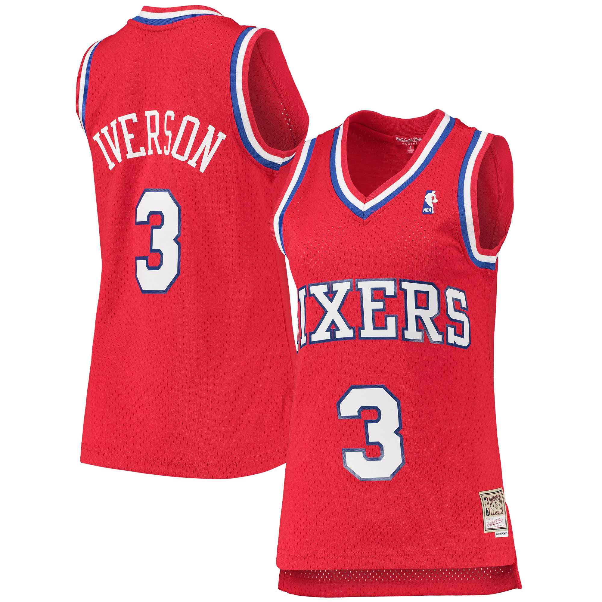 Women's Mitchell & Ness Allen Iverson Red Philadelphia 76ers 2002/03 Hardwood Classics Swingman Jersey - JS767
