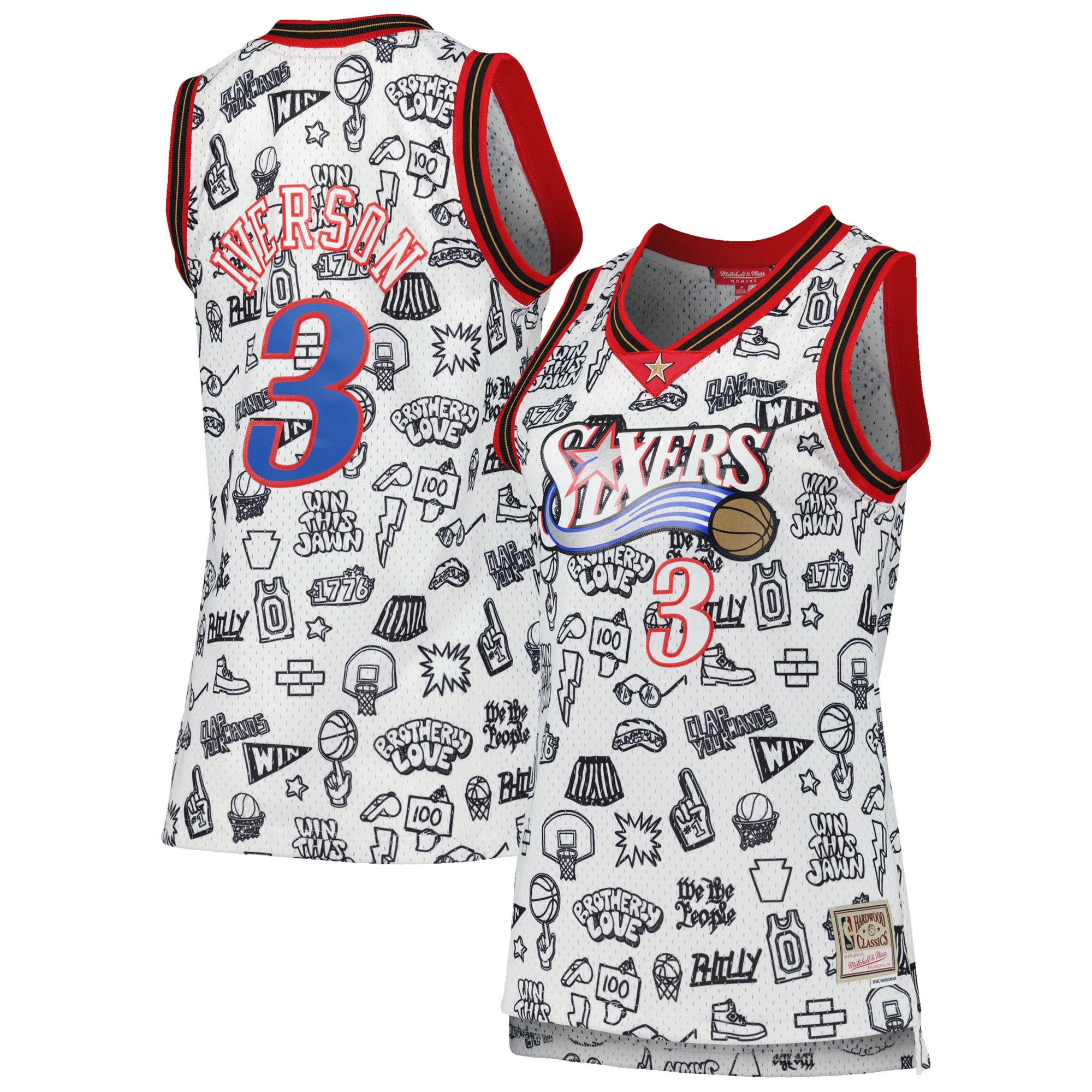 Women's Mitchell & Ness Allen Iverson White Philadelphia 76ers 2000 Doodle Swingman Jersey - JS535