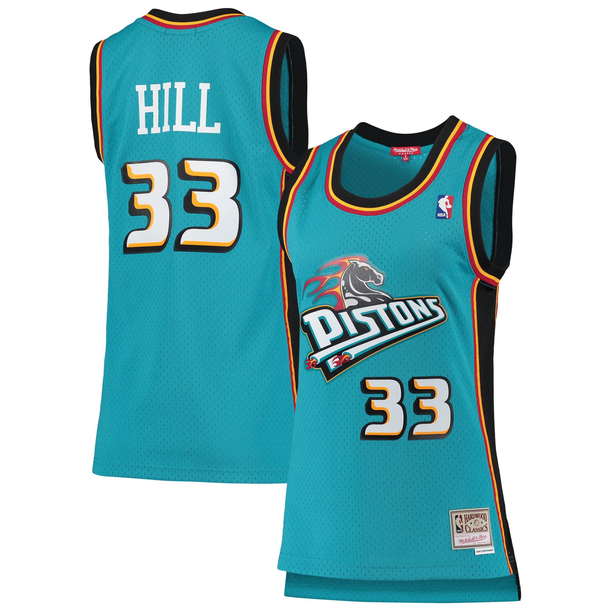 Women's Mitchell & Ness Grant Hill Teal Detroit Pistons 1998-99 Hardwood Classics Swingman Jersey - JS458