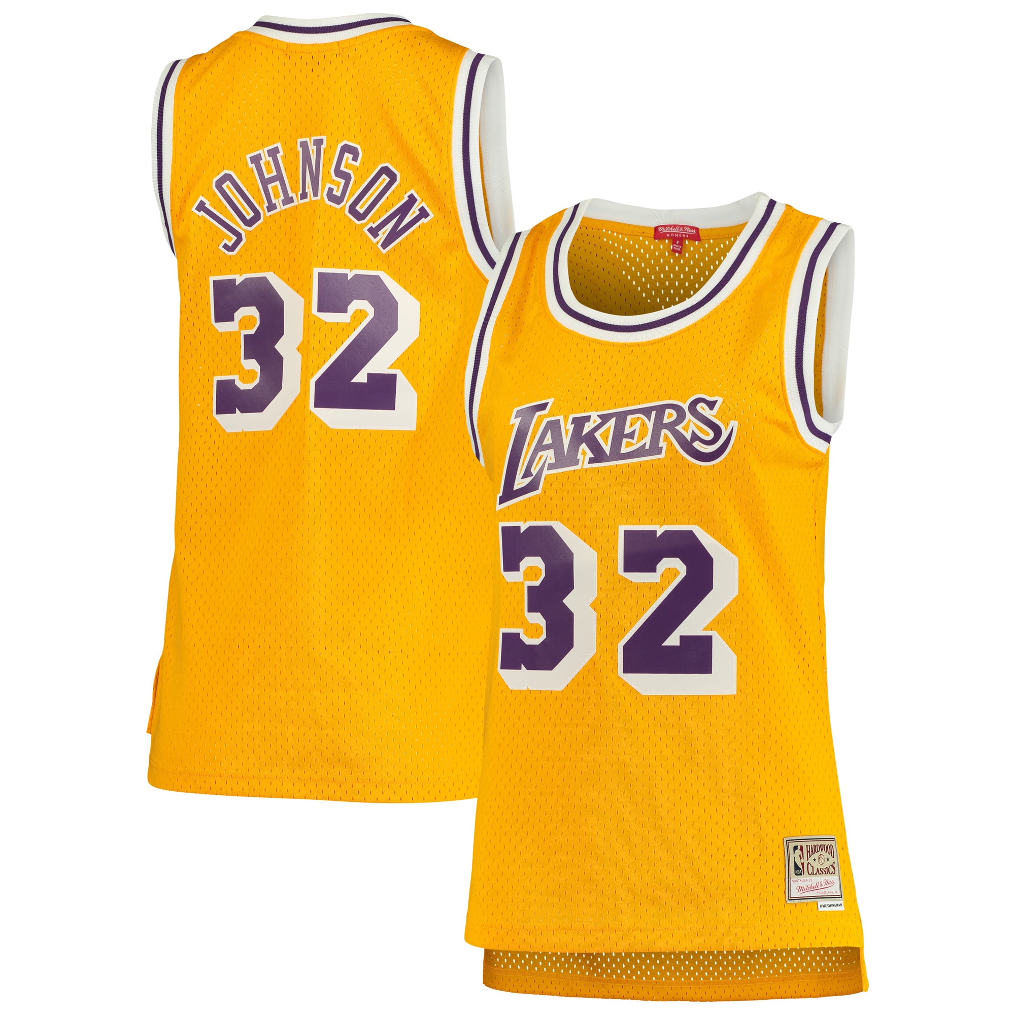 Women's Mitchell & Ness Magic Johnson Gold Los Angeles Lakers 1984-85 Hardwood Classics Swingman Jersey - JS580