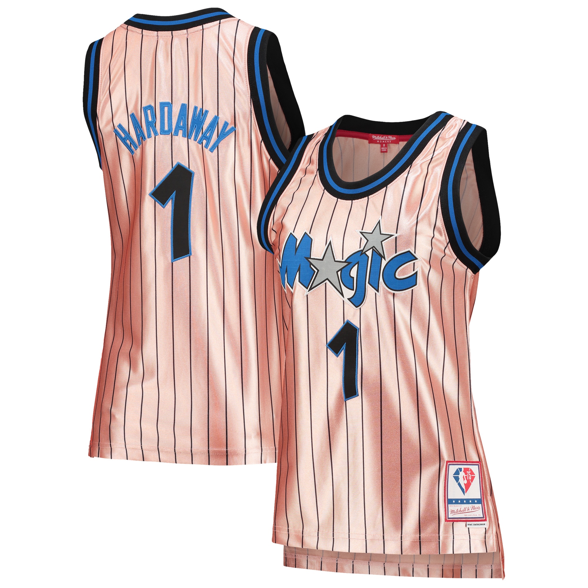 Women's Mitchell & Ness Penny Hardaway Pink Orlando Magic 75th Anniversary Rose Gold 1993 Swingman Jersey - JS629