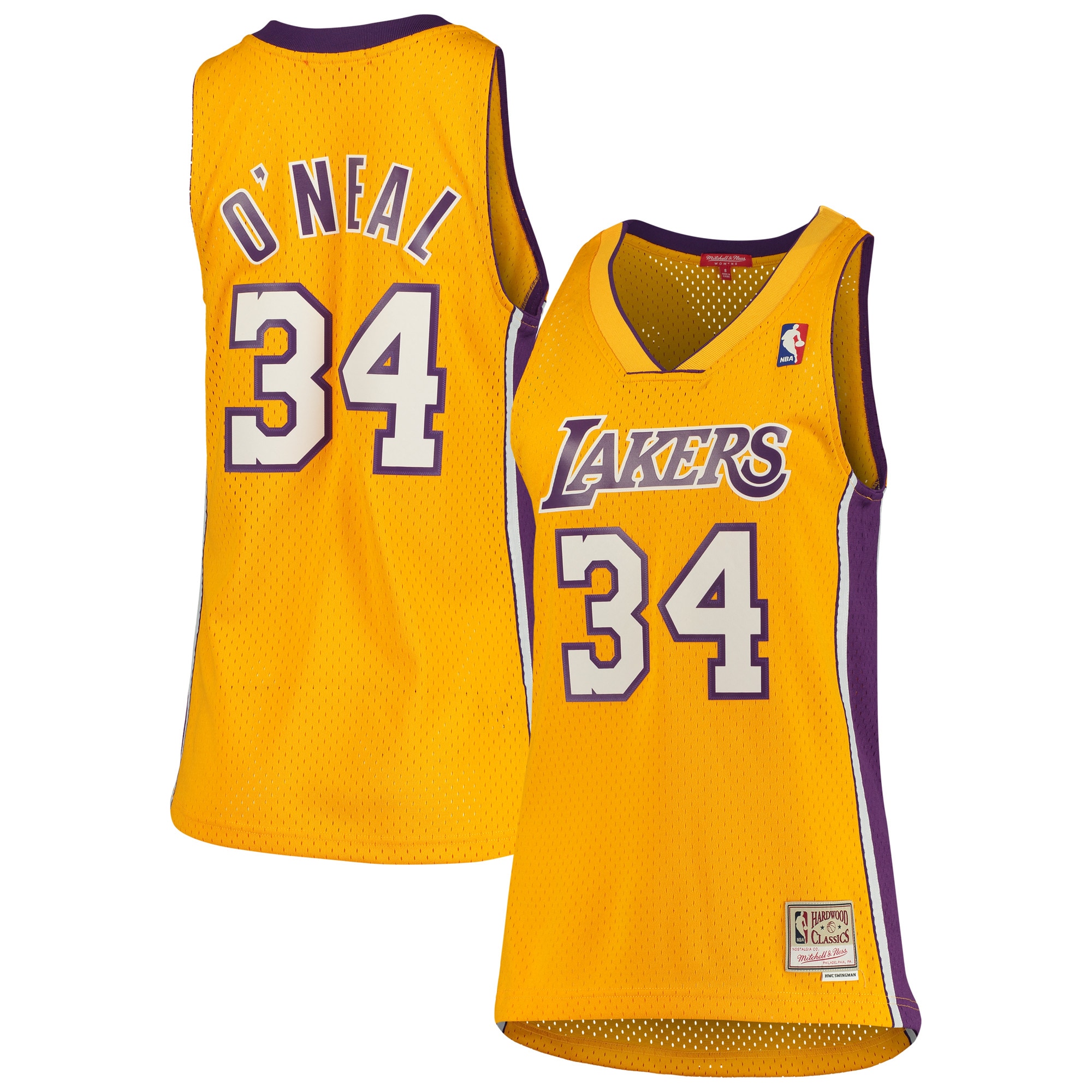 Women's Mitchell & Ness Shaquille O'Neal Gold Los Angeles Lakers 1999-00 Hardwood Classics Swingman Jersey - JS997