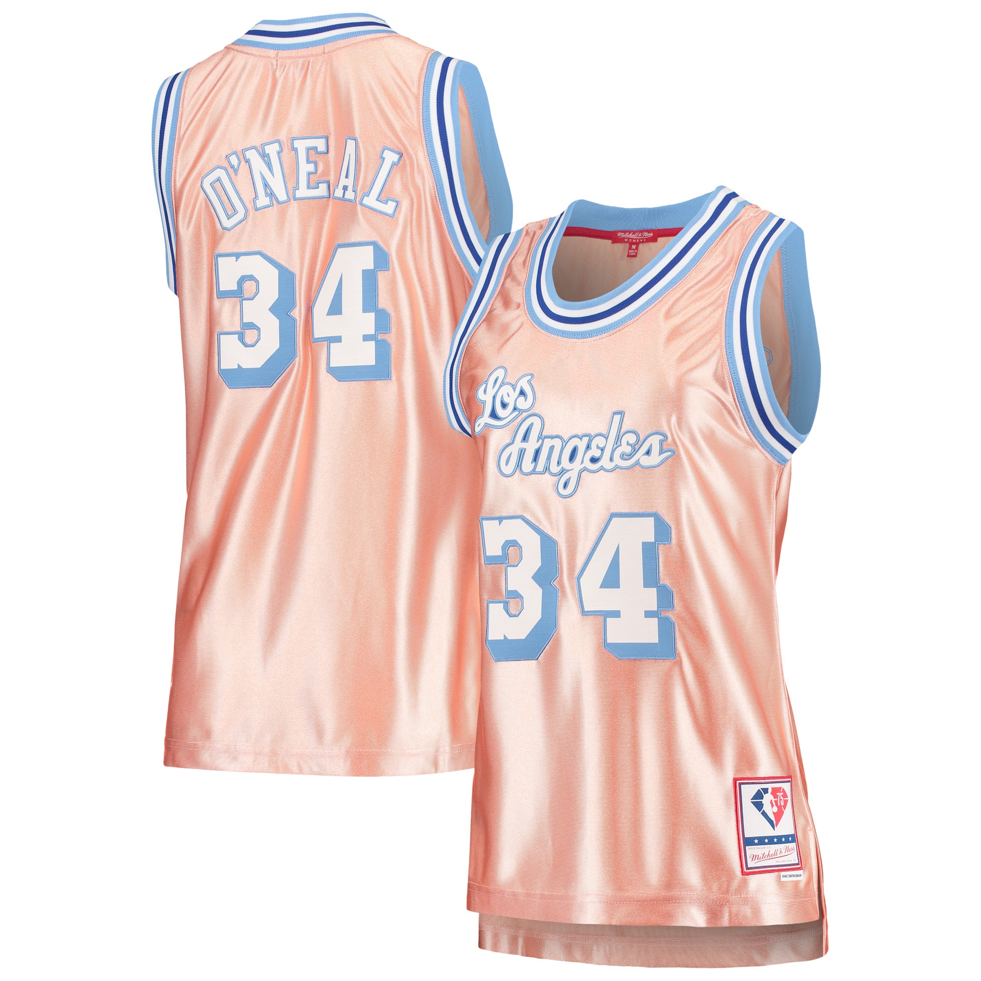 Women's Mitchell & Ness Shaquille O'Neal Pink Los Angeles Lakers 75th Anniversary Rose Gold 1996 Swingman Jersey - JS782