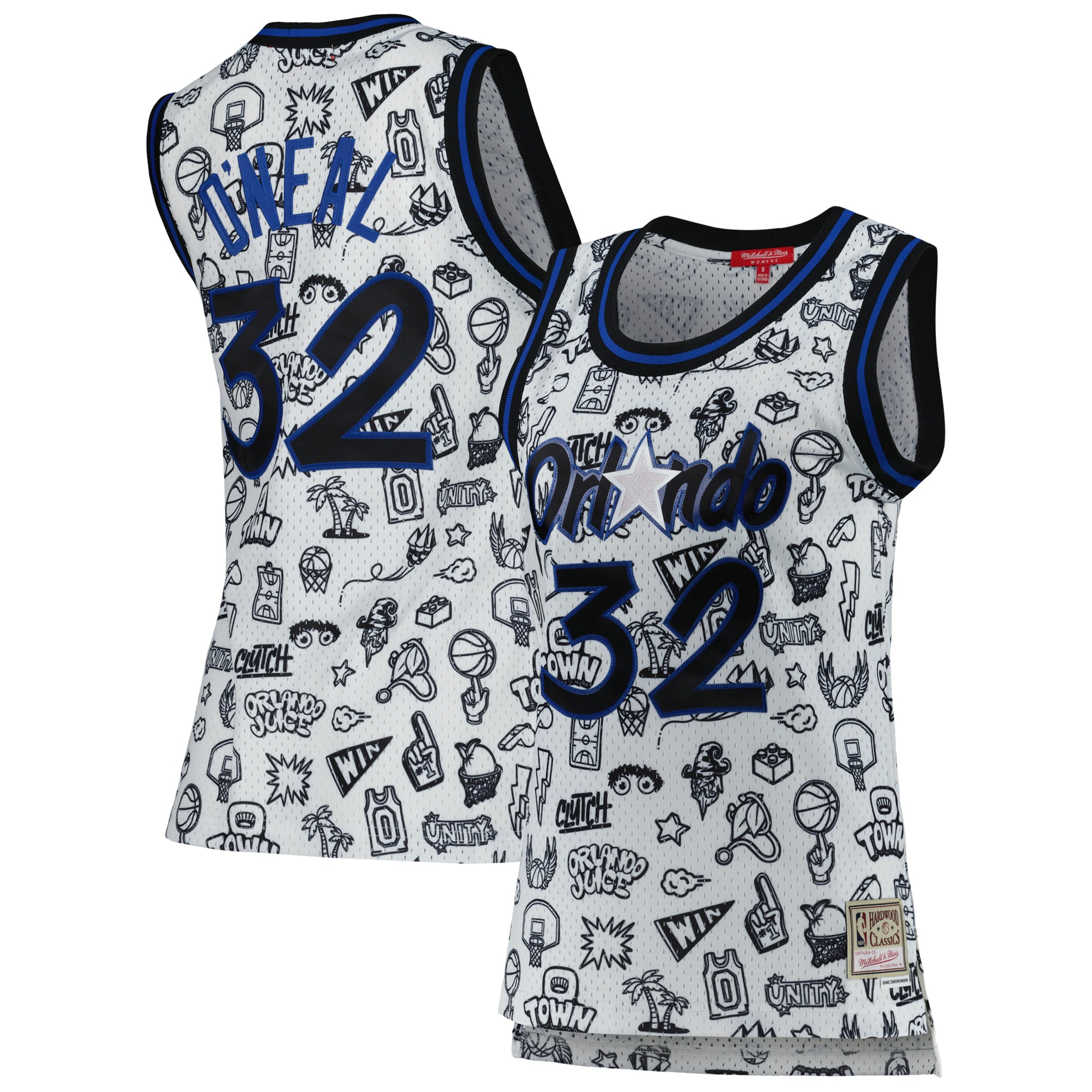 Women's Mitchell & Ness Shaquille O'Neal White Orlando Magic 1994 Doodle Swingman Jersey - JS807