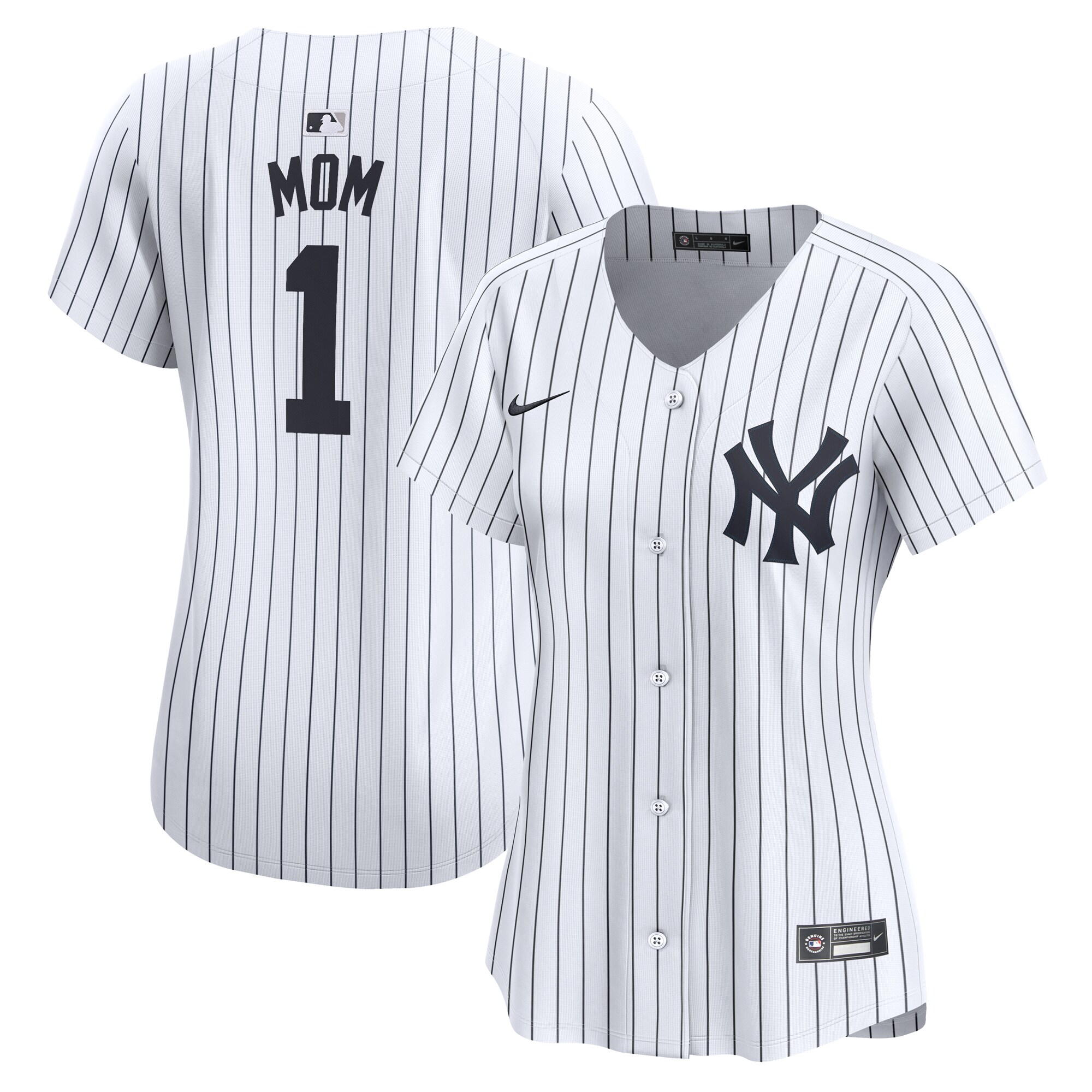 Women's New York Yankees White #1 Mom Home Limited Jersey