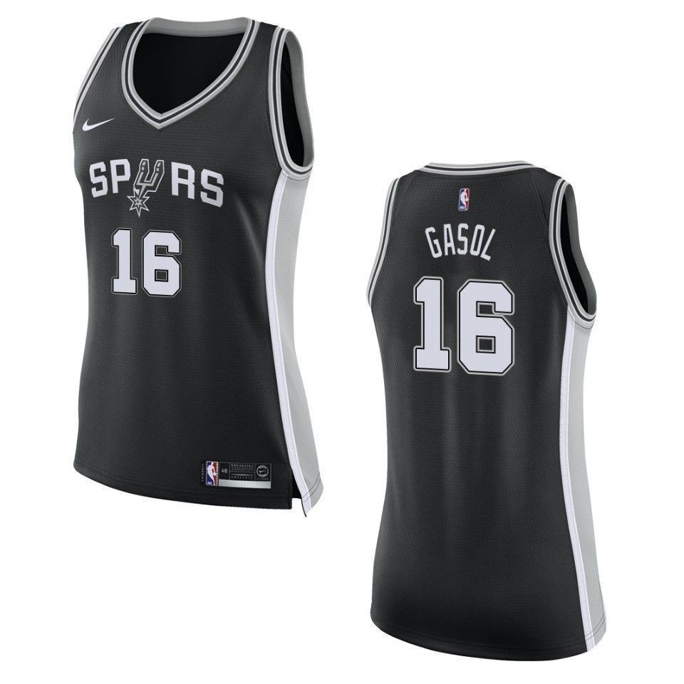 Women's San Antonio Spurs 16 Pau Gasol Icon Swingman Jersey - Black - JS588