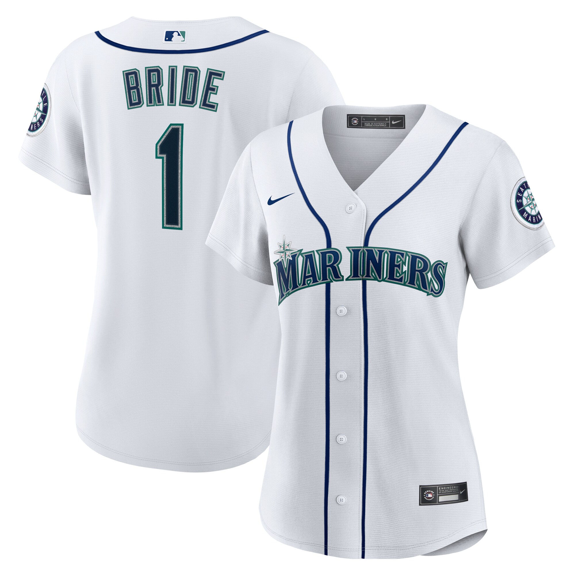Women's Seattle Mariners White #1 Bride Home Jersey