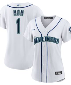 Women's Seattle Mariners White #1 Mom Home Jersey