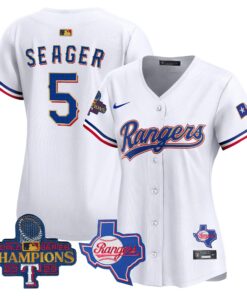 Women's Texas Rangers 2023 World Series Champions Gold Trim Vapor Premier Limited Jersey V2