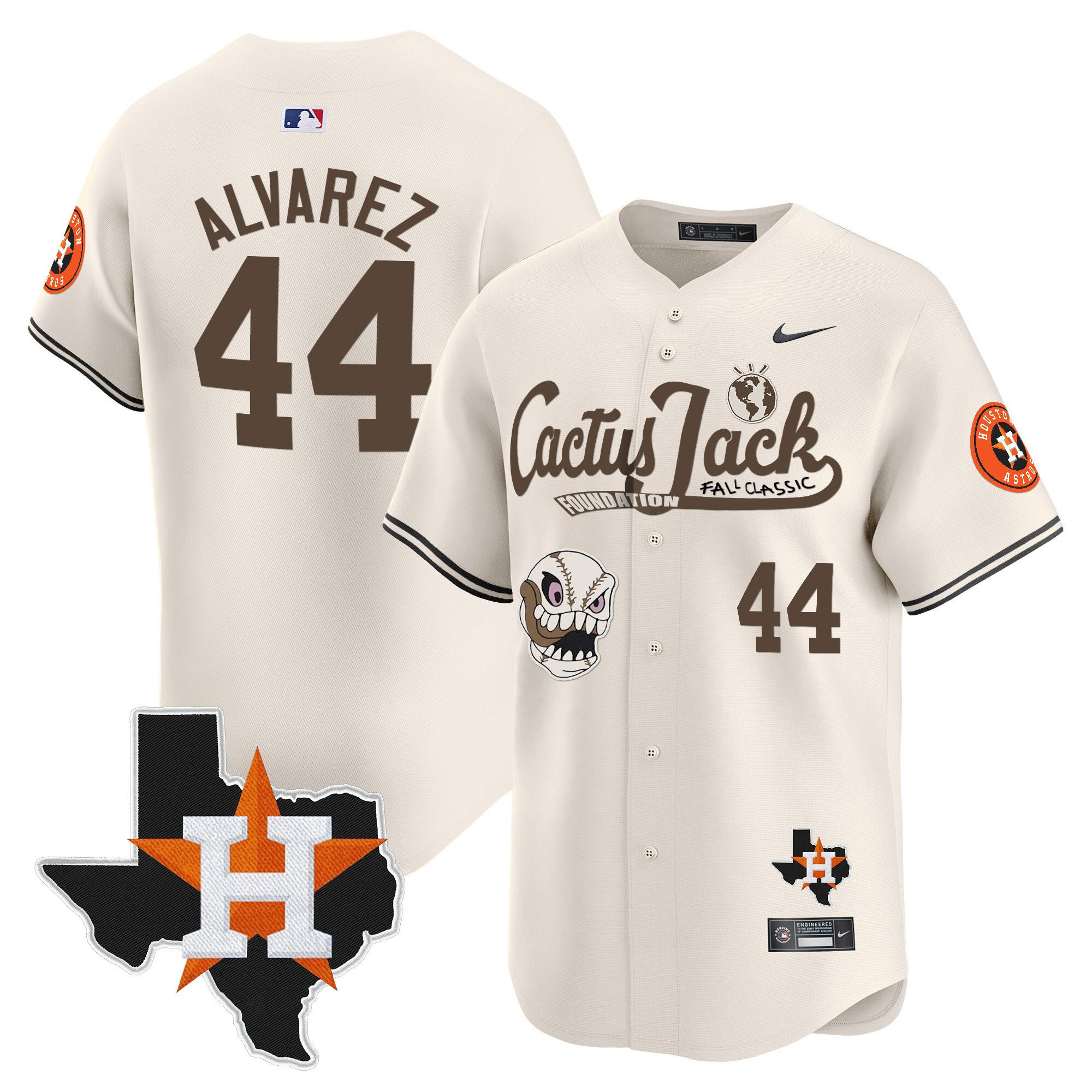 Yordan Alvarez 44 Houston Astros Cactus Jack Foundation Fall Classic Limited Jersey - Men, Cream 