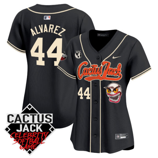 Yordan Ãlvarez 44 Houston Astros Cactus Jack Celebrity Softball Game Patch Women Jersey - Black