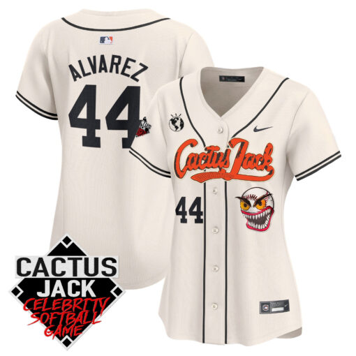 Yordan Ãlvarez 44 Houston Astros Cactus Jack Celebrity Softball Game Patch Women Jersey - Cream