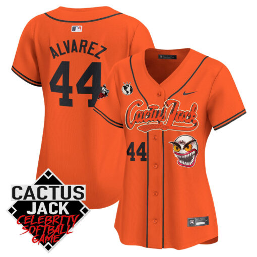 Yordan Ãlvarez 44 Houston Astros Cactus Jack Celebrity Softball Game Patch Women Jersey - Orange