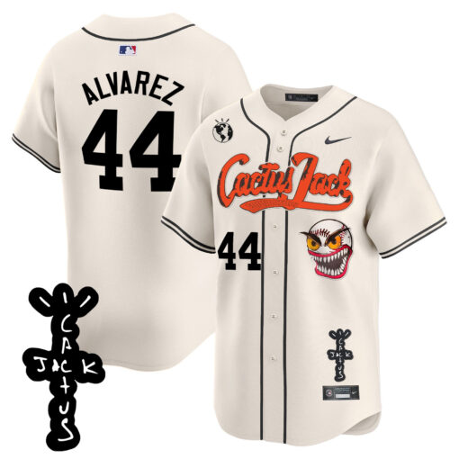 Yordan Ãlvarez 44 Houston Astros Cactus Jack Patch V2 Men Jersey - Cream