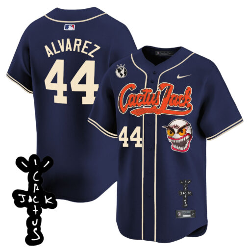 Yordan Ãlvarez 44 Houston Astros Cactus Jack Patch V2 Men Jersey - Navy