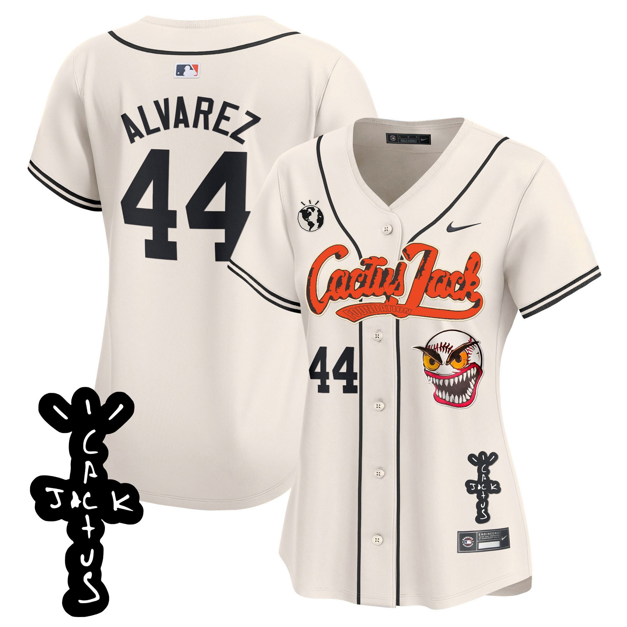Yordan Ãlvarez 44 Houston Astros Cactus Jack Patch V2 Women Jersey - Cream