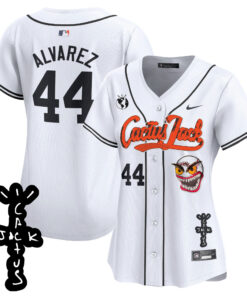 Yordan Ãlvarez 44 Houston Astros Cactus Jack Patch V2 Women Jersey - White