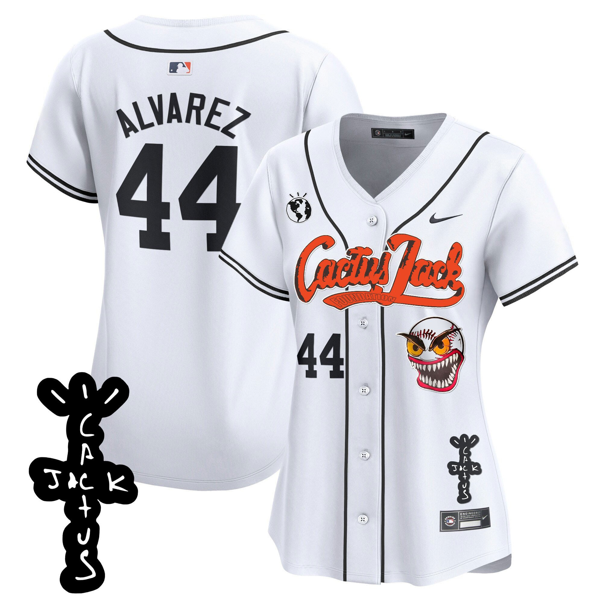 Yordan Ãlvarez 44 Houston Astros Cactus Jack Patch V2 Women Jersey - White