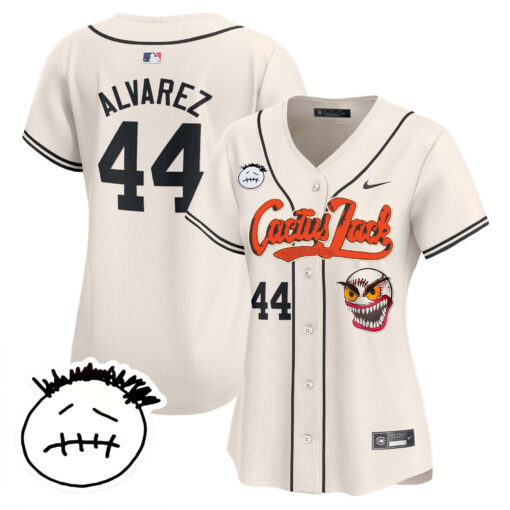 Yordan Ãlvarez 44 Houston Astros Cactus Jack Patch V3 Women Jersey - Cream