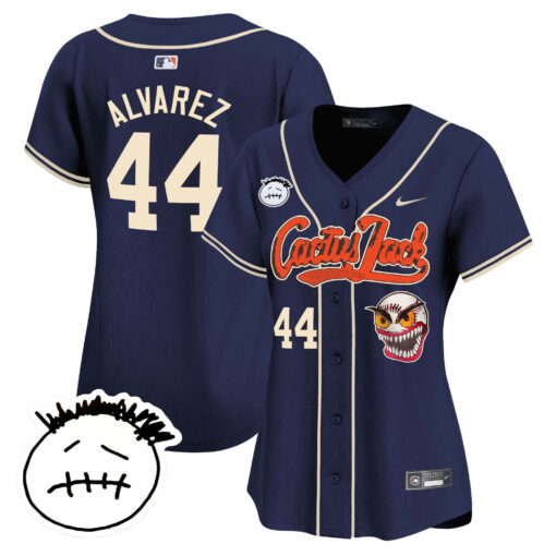 Yordan Ãlvarez 44 Houston Astros Cactus Jack Patch V3 Women Jersey - Navy
