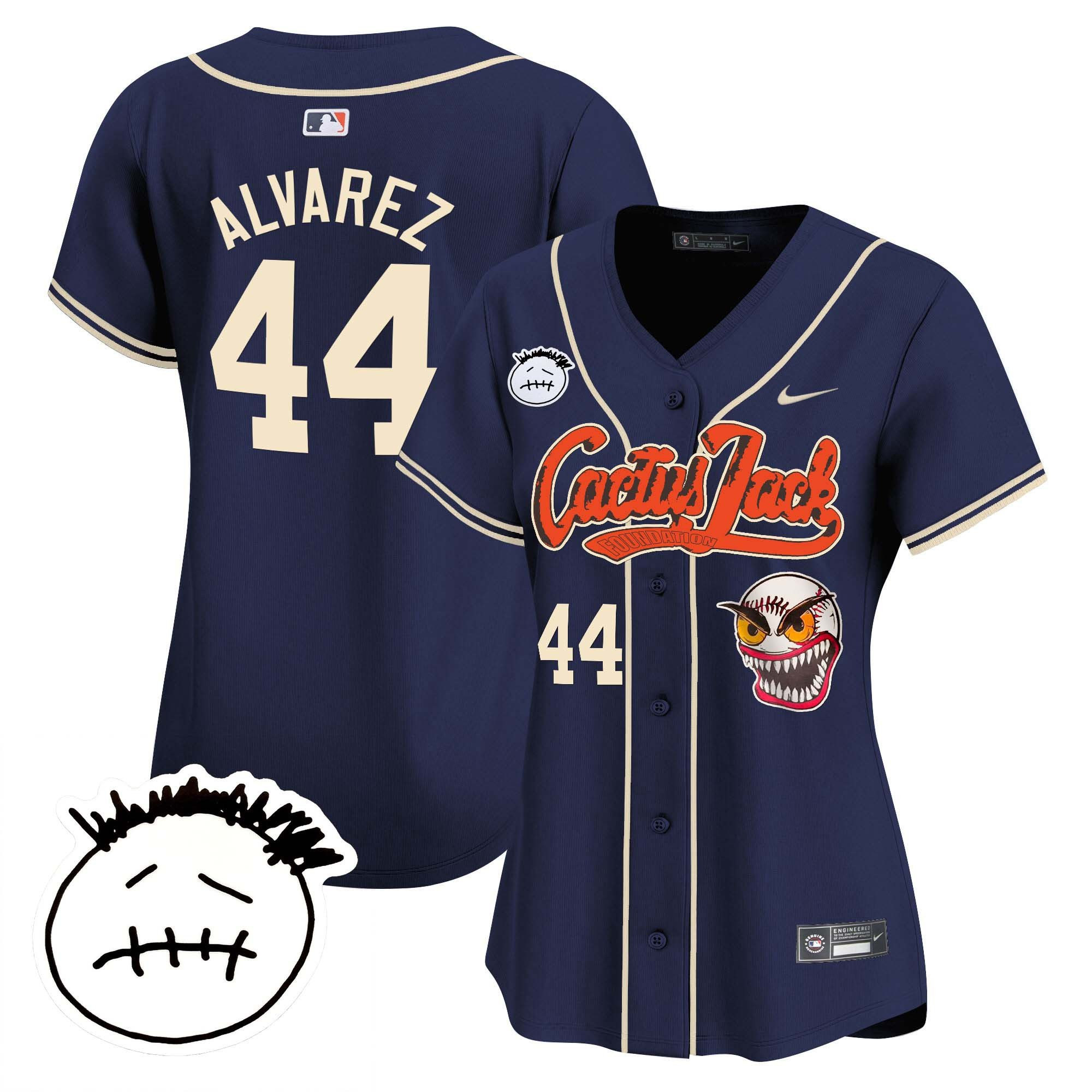 Yordan Ãlvarez 44 Houston Astros Cactus Jack Patch V3 Women Jersey - Navy