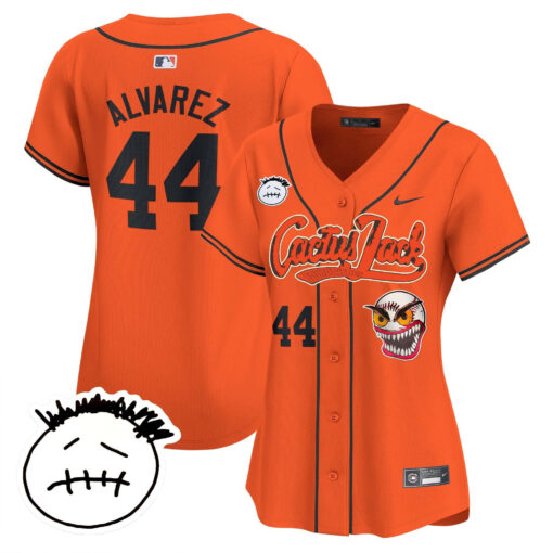 Yordan Ãlvarez 44 Houston Astros Cactus Jack Patch V3 Women Jersey - Orange