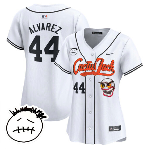 Yordan Ãlvarez 44 Houston Astros Cactus Jack Patch V3 Women Jersey - White