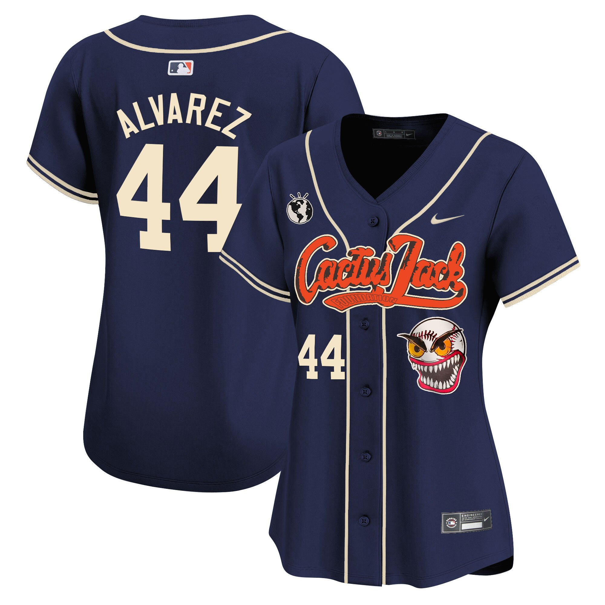 Yordan Ãlvarez 44 Houston Astros Cactus Jack Patch Women Jersey - Navy