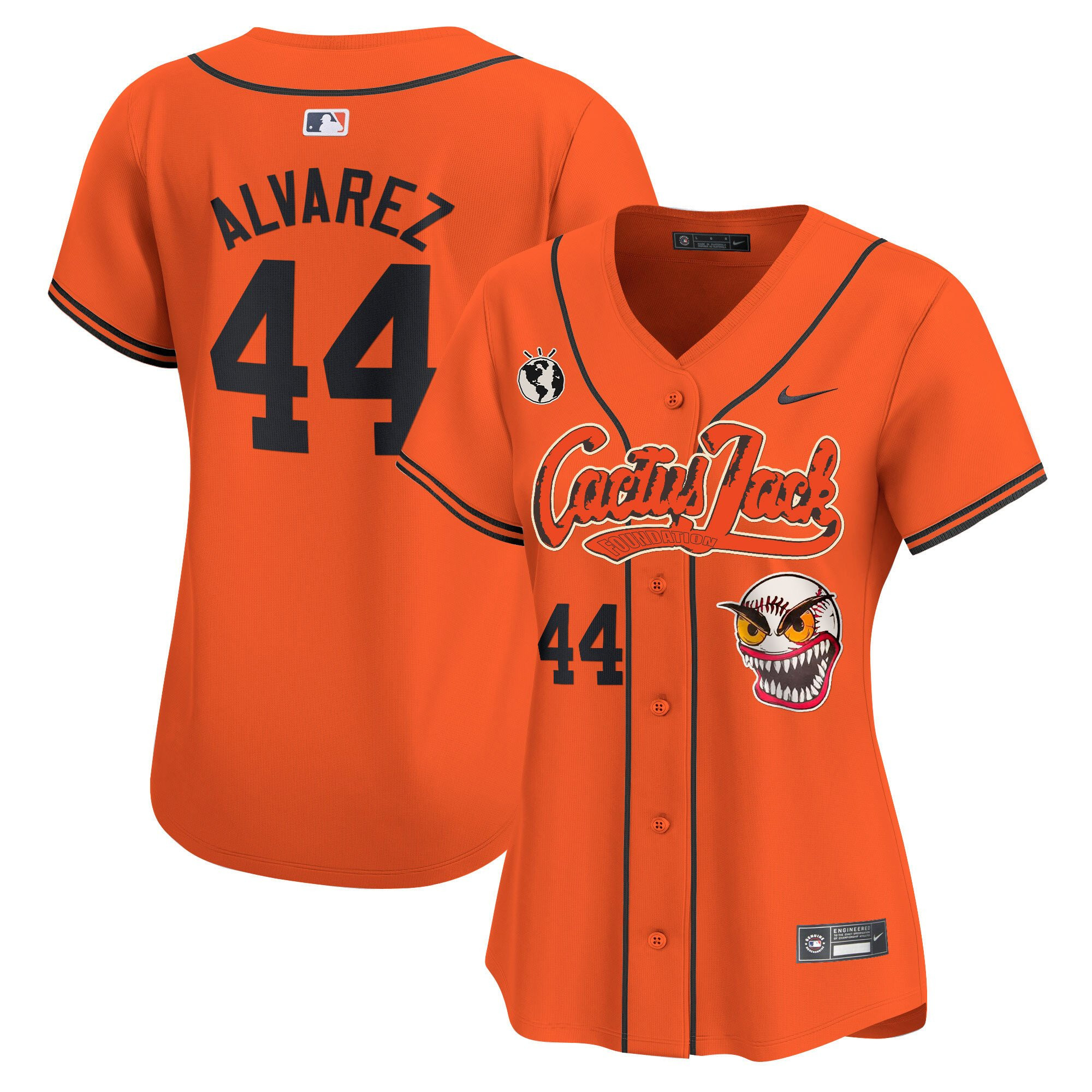 Yordan Ãlvarez 44 Houston Astros Cactus Jack Patch Women Jersey - Orange