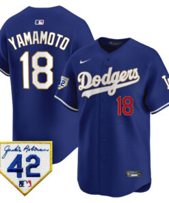 Yoshinobu Yamamoto 18 Los Angeles Dodgers 2024 Jackie Robinson Patch Men Jersey - Royal
