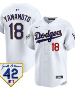 Yoshinobu Yamamoto 18 Los Angeles Dodgers 2024 Jackie Robinson Patch Men Jersey - White