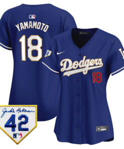 Yoshinobu Yamamoto 18 Los Angeles Dodgers 2024 Jackie Robinson Patch Women Jersey - Royal
