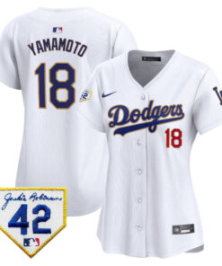 Yoshinobu Yamamoto 18 Los Angeles Dodgers 2024 Jackie Robinson Patch Women Jersey - White