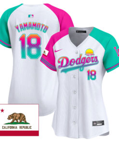 Yoshinobu Yamamoto 18 Los Angeles Dodgers 2024 Los Angeles City Style California Republic Patch Women Jersey - Alternate