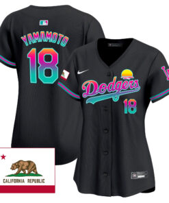 Yoshinobu Yamamoto 18 Los Angeles Dodgers 2024 Los Angeles City Style California Republic Patch Women Jersey - Black