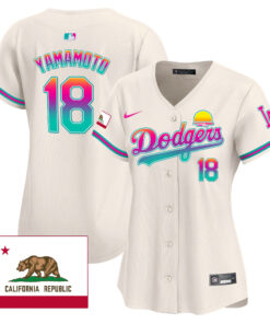 Yoshinobu Yamamoto 18 Los Angeles Dodgers 2024 Los Angeles City Style California Republic Patch Women Jersey - Cream
