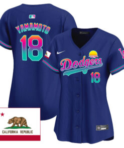 Yoshinobu Yamamoto 18 Los Angeles Dodgers 2024 Los Angeles City Style California Republic Patch Women Jersey - Royal
