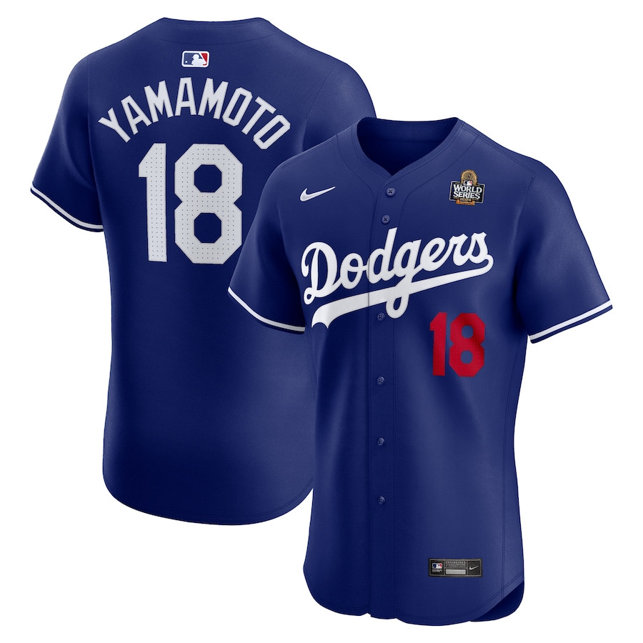 Yoshinobu Yamamoto 18 Los Angeles Dodgers 2024 World Series Alternate Elite Player Men Jersey - Royal