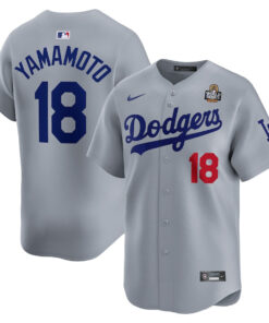 Yoshinobu Yamamoto 18 Los Angeles Dodgers 2024 World Series Alternate Limited Player Men Jersey - Gray