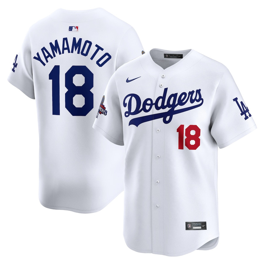 Yoshinobu Yamamoto 18 Los Angeles Dodgers 2024 World Series Champions Home Limited Player Men Jersey - White